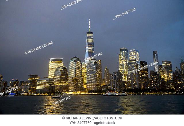 The Lower Manhattan skyline of New York with One World Trade Center on Thursday, August 8, 2019