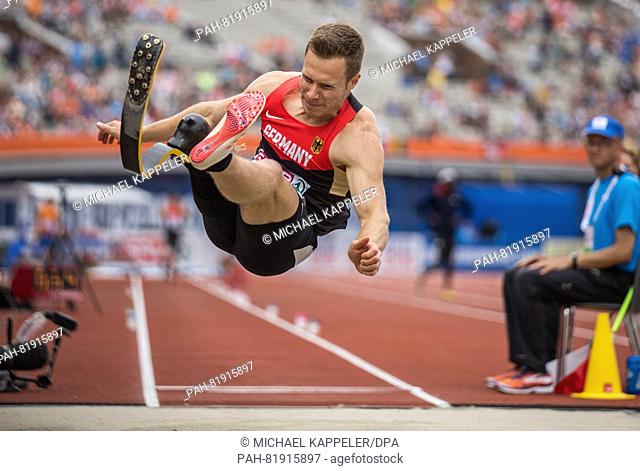 Germany's Markus Rehm competes during the Long Jump IPAC T42/44 M as a Side Event at the European Athletics Championships at the Olympic Stadium in Amsterdam