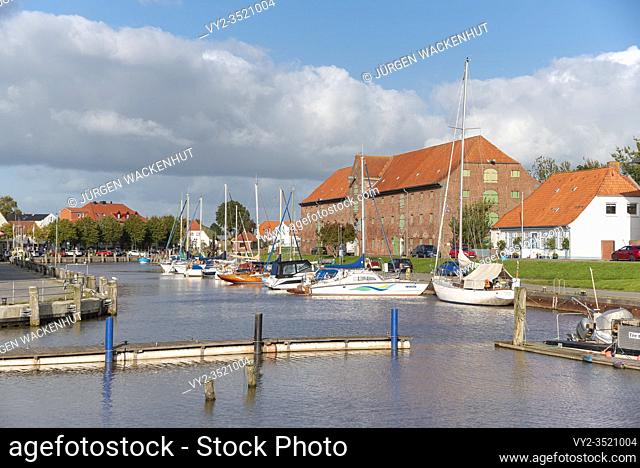 Harbour and the storage house, Toenning, Schleswig-Holstein, Germany, Europe