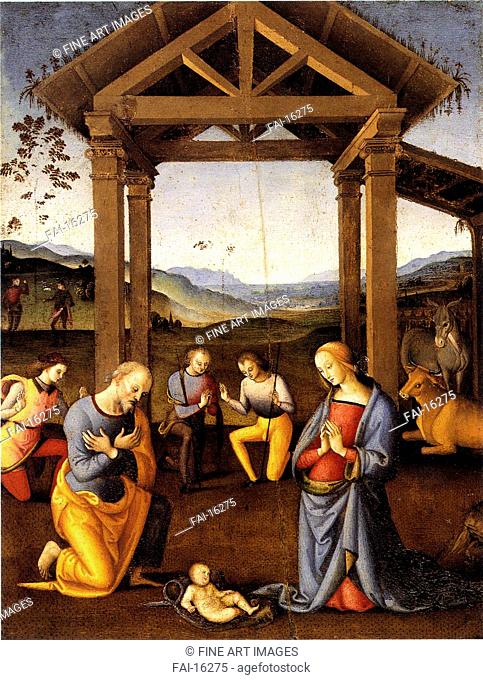 Nativity. Perugino (ca. 1450-1523). Tempera on panel. Renaissance. 1500. Yale University Art Gallery. 40, 6x30, 8. Painting