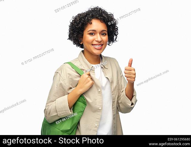 woman with reusable canvas bag for food shopping