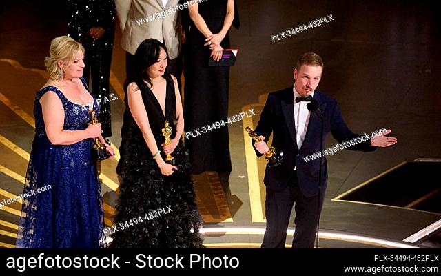 Annemarie Bradley, Judy Chin, and Adrien Morot accept the Oscar® for Makeup and Hairstyling during the live ABC telecast of the 95th Oscars® at the Dolby®...