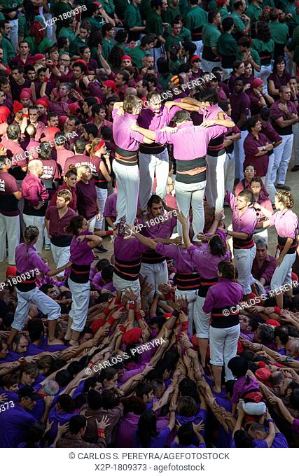 'Tarragona, Spain, october 6 and 7 2012  Contest XXIV Castellers human towers  The castellers are UNESCO World Heritage '