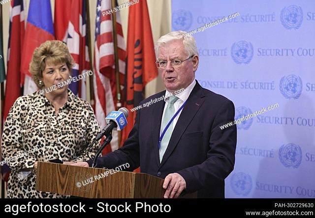 United Nations, New York, USA, July 14, 2022 - Ambassador Geraldine Byrne Nason, Permanent Representative of Ireland to the United Nations, and Eamon Gilmore