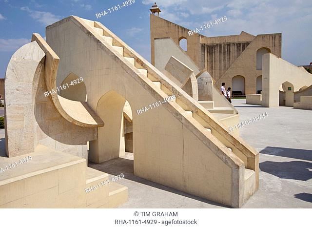 Scorpio Stairway and behind the Brihat Samrat Yantra Pisces astrological sign at The Observatory in Jaipur, Rajasthan, India