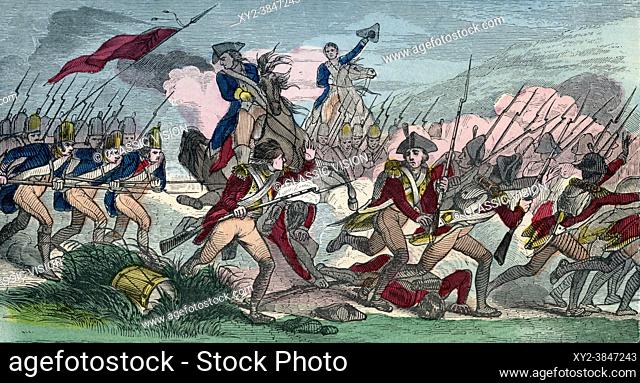The Battle of Monmouth, aka the Battle of Monmouth Court House, June 28, 1778, during the American Revolutionary War. From An Illuminated History of North...