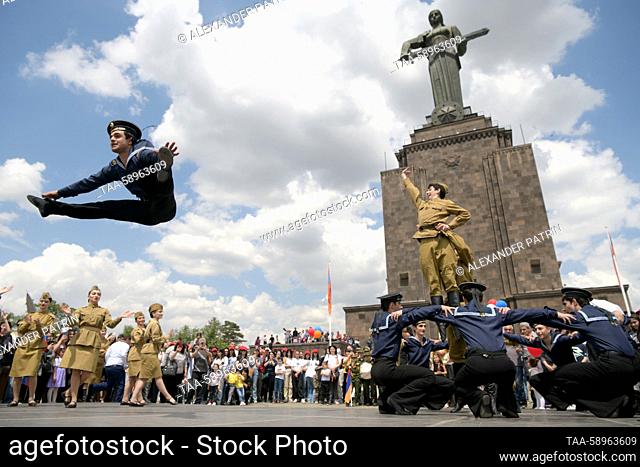 ARMENIA, YEREVAN - MAY 9, 2023: Festivities take place on Victory Day to mark 78 years since the Soviet Union's victory over Nazi Germany in World War II