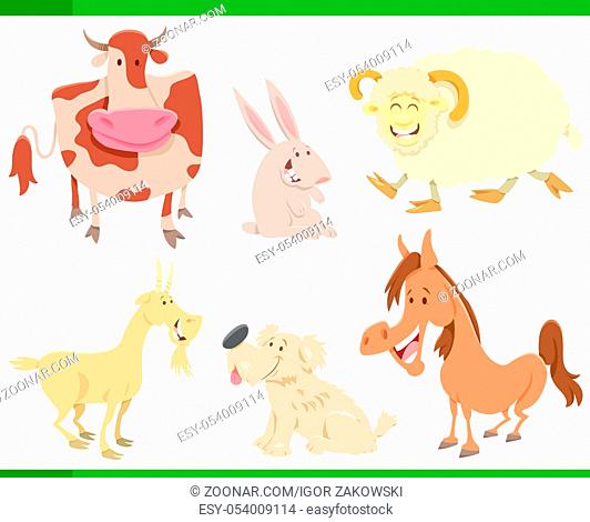 Cartoon Illustration of Happy Farm Animal Characters Set