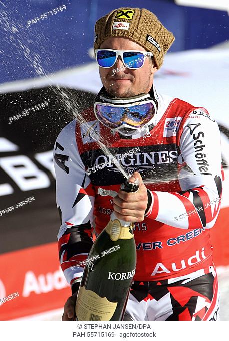 Gold medal winner Marcel Hirscher reacts after the mens combined at the Alpine Skiing World Championships in Vail - Beaver Creek, Colorado, USA