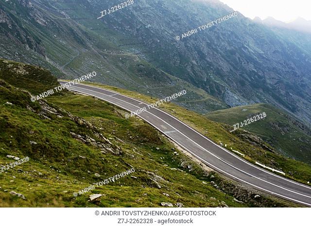 Serpentine road in the mountains of Romania. Pass Transfegerash