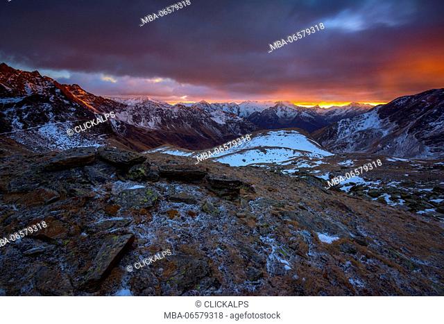Europe, Italy, Sunset in Stelvio national park, province of Brescia