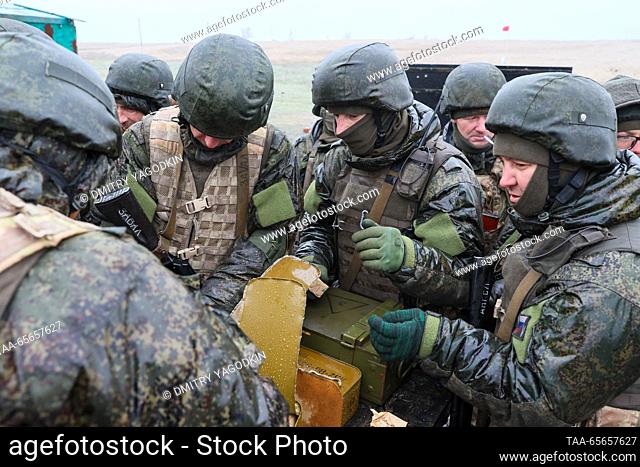 RUSSIA, DONETSK PEOPLE'S REPUBLIC - DECEMBER 11, 2023: Team training takes place for combat units of the 9th Motor Rifle Brigade, 1st Army Corps