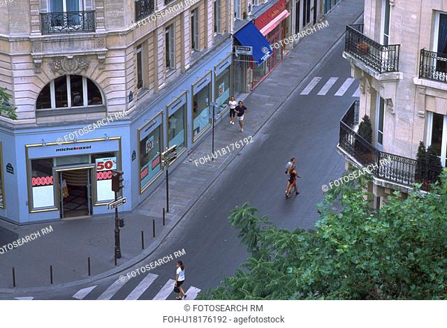 walking, narrow, pedestrians, paris, street, overview