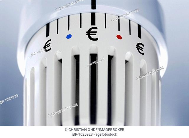 Heating thermostat with euro symbols, symbolic for heating costs or gas prices