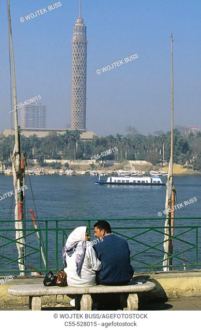 Nile River and Cairo Tower in background, Cairo. Egypt