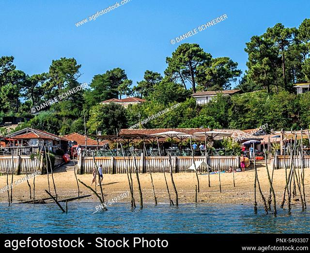 France, Arcachon bay, Cap Ferret, oyster tasting huts in the oyster village of l'Herbe