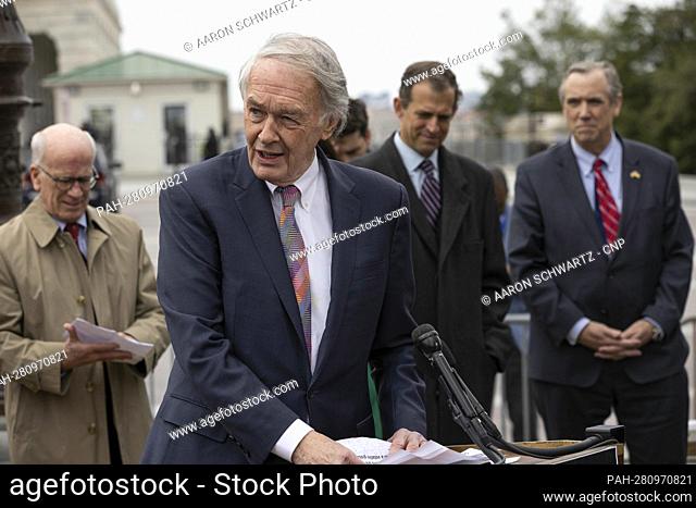 United States Senator Ed Markey (Democrat of Massachusetts), speaks at a press conference urging the adoption of an oil windfall tax on March 30