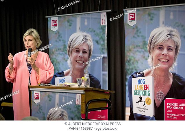 The Hague, 22-09-2016 HRH Princess Laurentien Princess Laurentien gives a lecture in bookstore Paagman about the book -Nog lang en gelukkig- which she wrote...