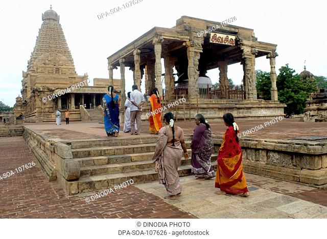 Devotees Climbing Stairs of Brihadeshwara Temple Also called Big Temple Built in 10th Century AD By Raja Raja Chola Dedicated to Lord Shiva  at Thanjavur ;...