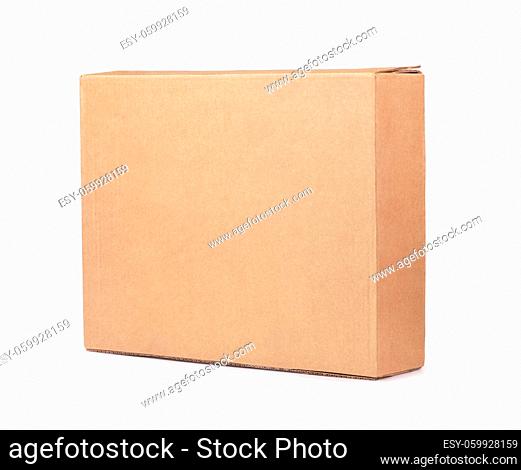 Blank brown flat cardboard box isolated on white