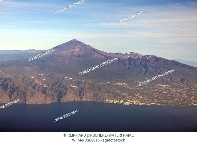 Aerial View of Los Gigantes and Teide, Tenerife, Canary Islands, Spain