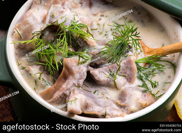 turkish traditional tripe soup; iskembe corbasi and offal soup