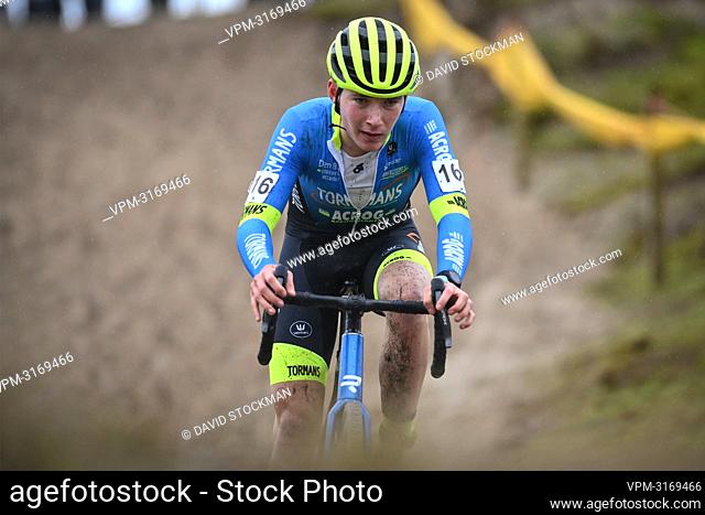 Belgian Kenay De Moyer pictured in action during the men's juniors race at the Belgian Championships cyclocross cycling in Middelkerke on Saturday 08 January...