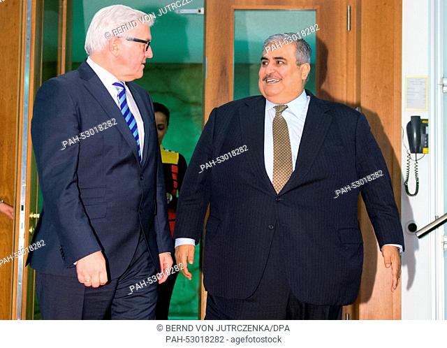 German Foreign Minister Frank-Walter Steinmeier (L) greets Bahrainian Foreign Minister Sheich Chalid bin Ahmad Al Chalifa at the Foreign Office in Berlin