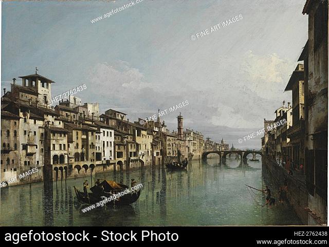 The Arno between the Ponte Vecchio and Ponte Santa Trinità, Florence, 1740. Creator: Bellotto, Bernardo (1720-1780)