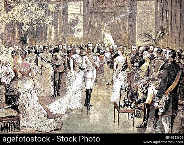 Crown Prince Frederick William at the Royal Court in Madrid in November 1884, Spain, Historic, digital reproduction of an original 19th-century painting, Europe