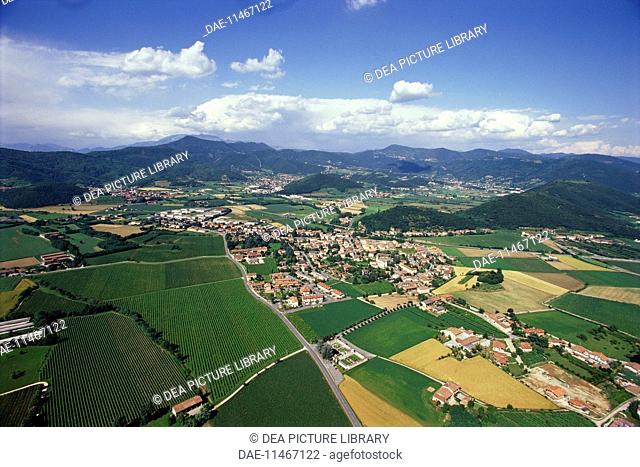 Aerial view of the territory of Franciacorta - Province of Brescia, Lombardy Region, Italy