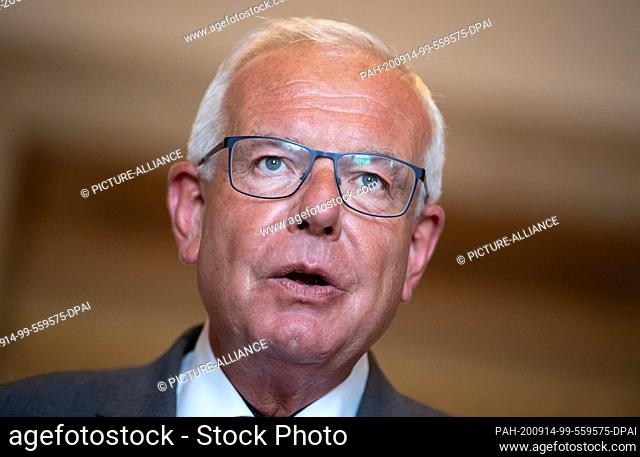 14 September 2020, Bavaria, Munich: Thomas Kreuzer, leader of the CSU faction in the Bavarian state parliament, gives a press statement before the beginning of...