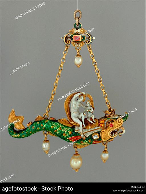 Pendant with Venus and Cupid on a Dolphin. Artist: partly designed and perhaps made by Reinhold Vasters (German, Erkelenz 1827-1909 Aachen) or; Artist: Alfred...
