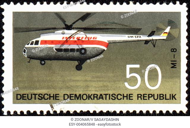 GDR - CIRCA 1969: A stamp printed in GDR East Germany shows Helicopter Mi-8
