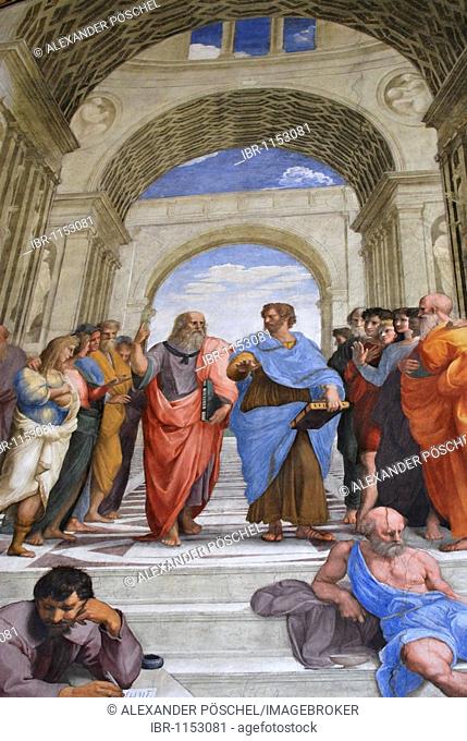 Raphael, painting, The School of Athens, Stanza della Segnatura, Vatican chambers, Vatican Museums, Old Town, Vatican City, Italy, Europe