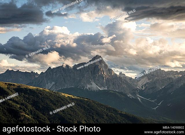 view from the thurntaler mountain over the carnic main ridge to the dreischusterspitze (3145 m) in the sesto dolomites, view from austria to italy