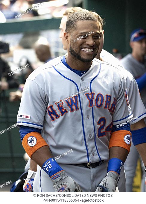 New York Mets second baseman Robinson Cano (24) in the dugout prior to the game against the Washington Nationals at Nationals Park in Washington, DC on March 30