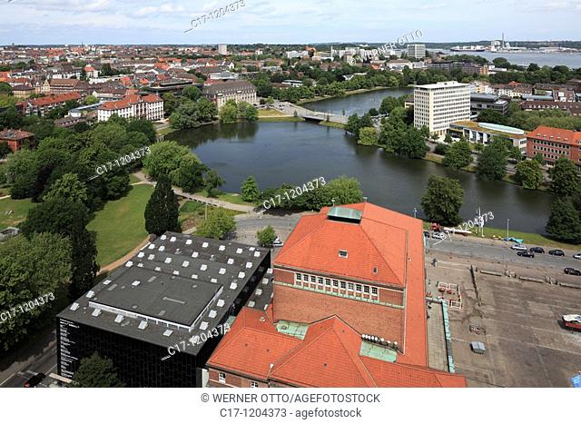 Germany, Kiel, Kiel Fjord, Baltic Sea, Schleswig-Holstein, panoramic view, ahead city hall square and opera house, behind Kleiner Kiel, Justice Ministry