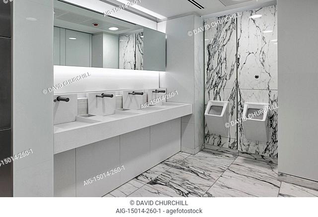 Marble washroom in Squire Sanders office interior, Devonshire Square, London, England, UK