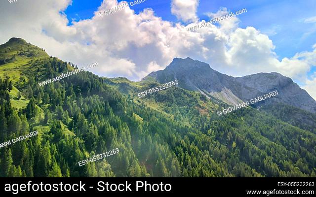 Aerial panoramic view of Val Sesis Mountains, Italy