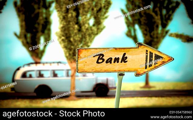 Street Sign the Direction Way to Bank
