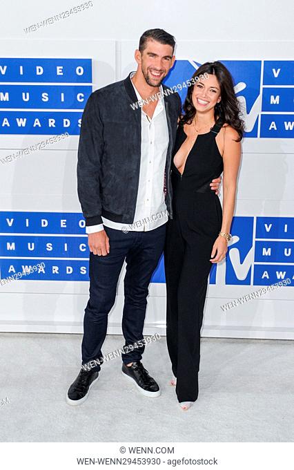 Michael Phelps and his fiancee Nicole Johnson attending the MTV Video Music Awards 2016 at the Madison Square Garden in New York City