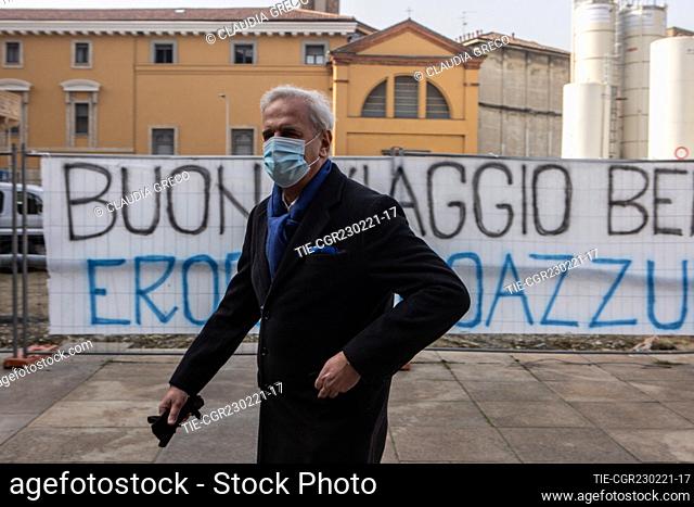 Actor Enrico Bertolino attends at the funeral of the former football player Mauro Bellugi at the Basilica of Sant 'Ambrogio , Milan, ITALY-23-02-2021
