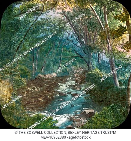 Victorian Glass Lantern Slide from a series on the scenery of Devon - Ivybridge - View on the River Erme. Part of box 204 Boswell Collection; listed