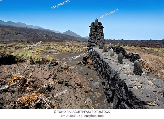 La Palma volcanic lava stone fence column in Fuencaliente Canary Islands