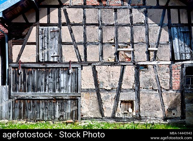 Half-timbering, house facade, texture, townscape, Hassberge, Untermerzbach, Franconia, Bavaria, Germany, Europe