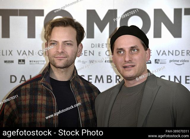 Alessandro Borghi and Luca Marinelli attends “Le Otto Montagne” Photocall at The Space Moderno Cinema on December 19, 2022 in Rome, Italy