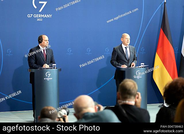 Abd al Fattah as-Sisi (L), President of the Arab Republic of Egypt and Olaf Scholz (SPD), Federal Chancellor (R) taken during a press conference after a joint...