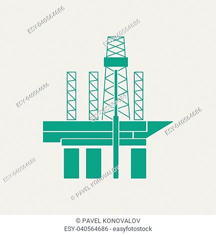 Oil sea platform icon. Gray background with green. Vector illustration