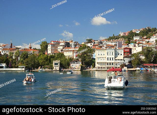 View to the seaside houses and small boats in Pasabahçe-Pashabahce village, a neighboorhood on the Asian Side of the Bosphorus Strait in the Beykoz district